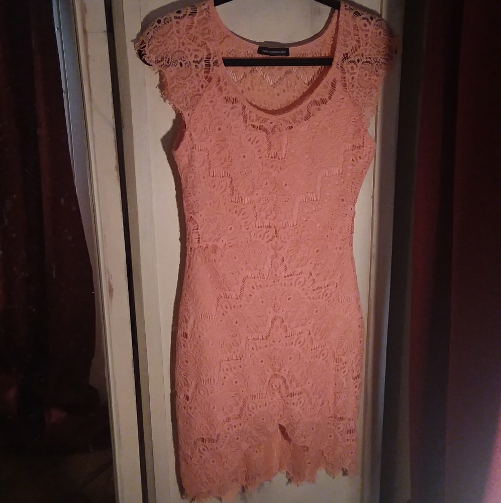 Peach lace dress: fits size small or medium